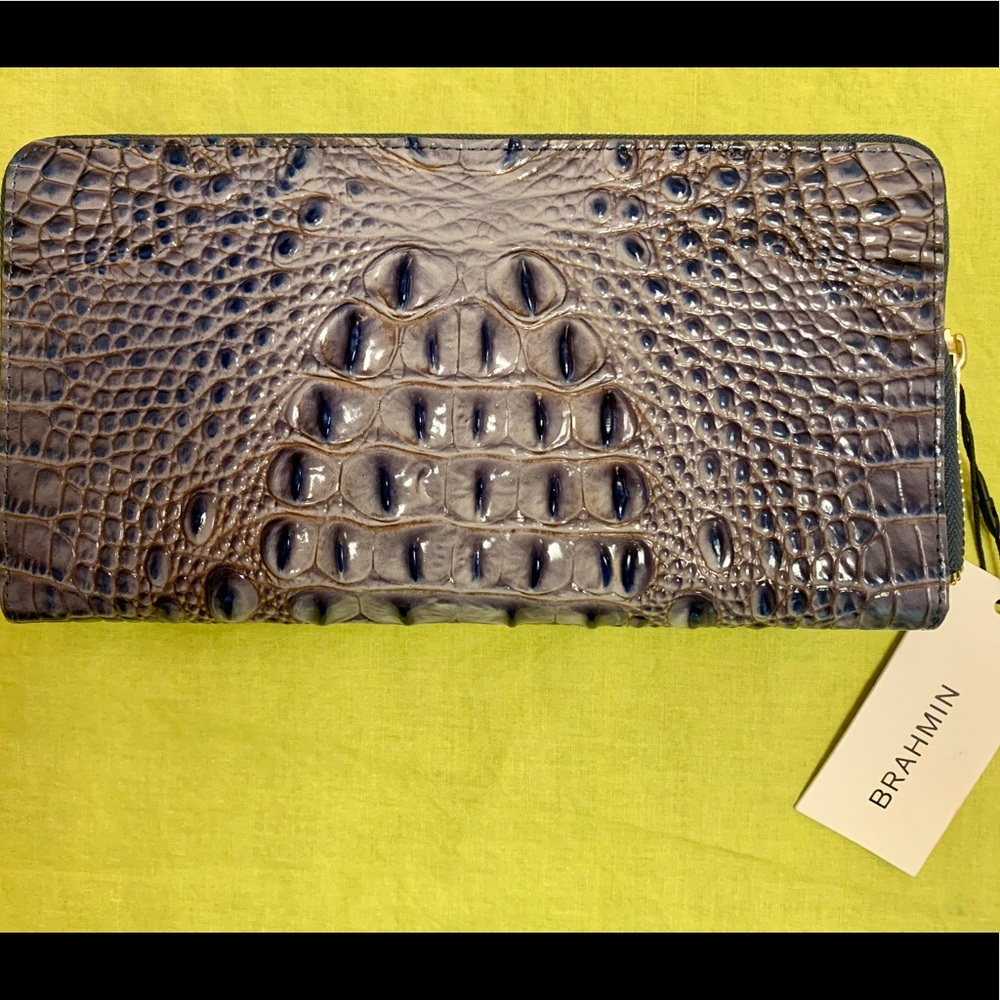 Brahmin NWT Skyler Leather Clutch-Washed Indigo